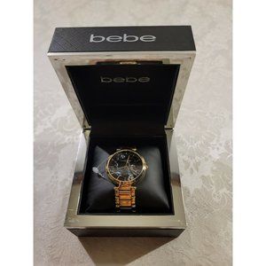Bebe Womens Metal Gold Color Black Dial Indices Watch